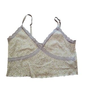 H&M Divided Juniors Floral Lace Trim Camisole Cropped Purple Green Ribbed Size L